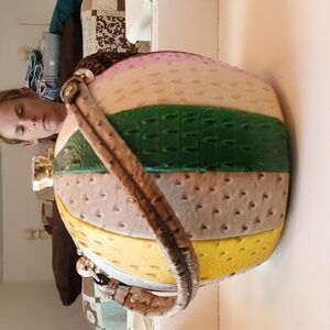 Vintage Y2K Vegan Leather Croc Embossed Rhinestone Colorblock Canteen Purse